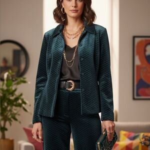Worth Velvet Holiday Green Quilted Diamond Lined Jacket Blazer 10